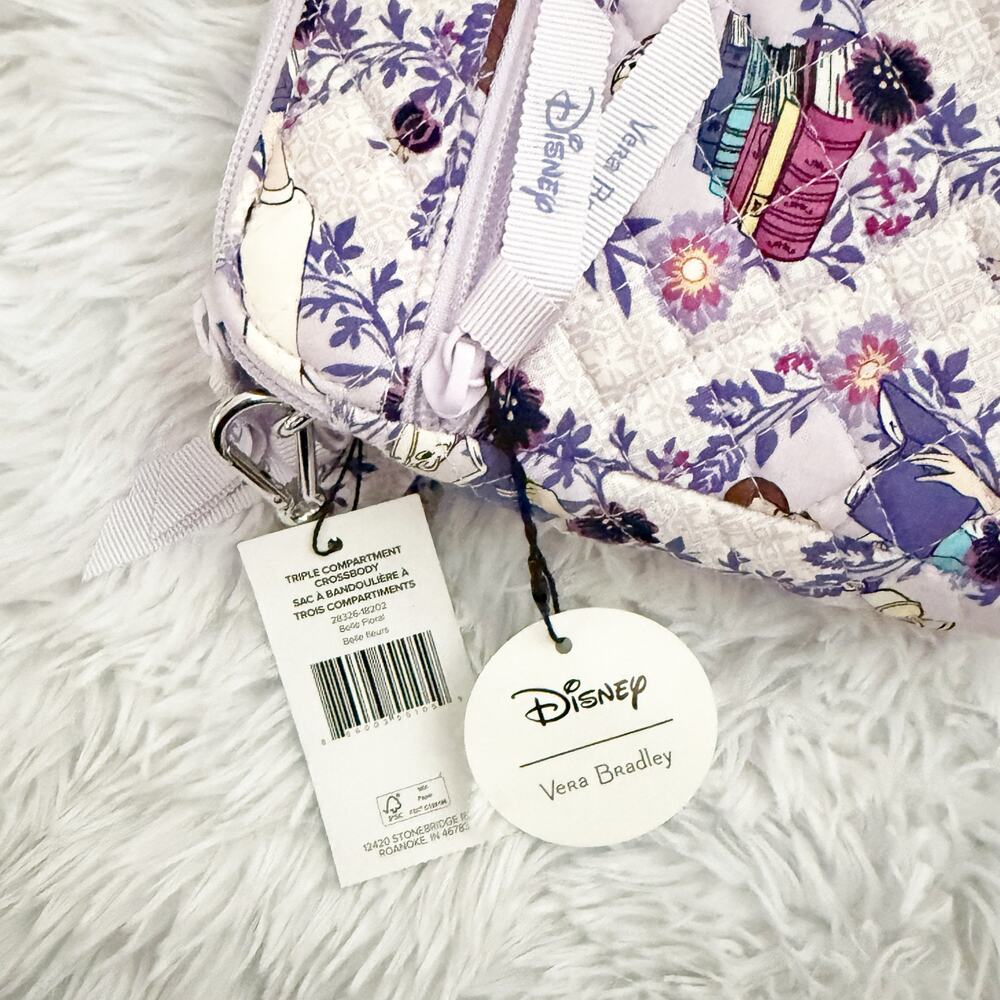 DISNEY x VERA BRADLEY | Belle Floral Triple Compartment Crossbody Beauty Beast - Picture 10 of 10